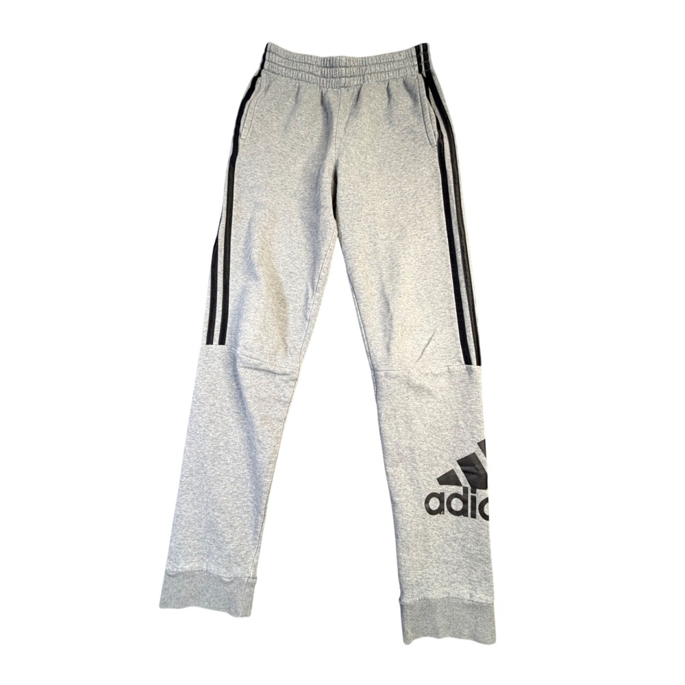 Adidas Youth Boys Gray Fleece Joggers Sweatpants Size L 14/16 Three Stripe Logo